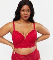 New Look Curves Red Scallop Lace Plunge Bra